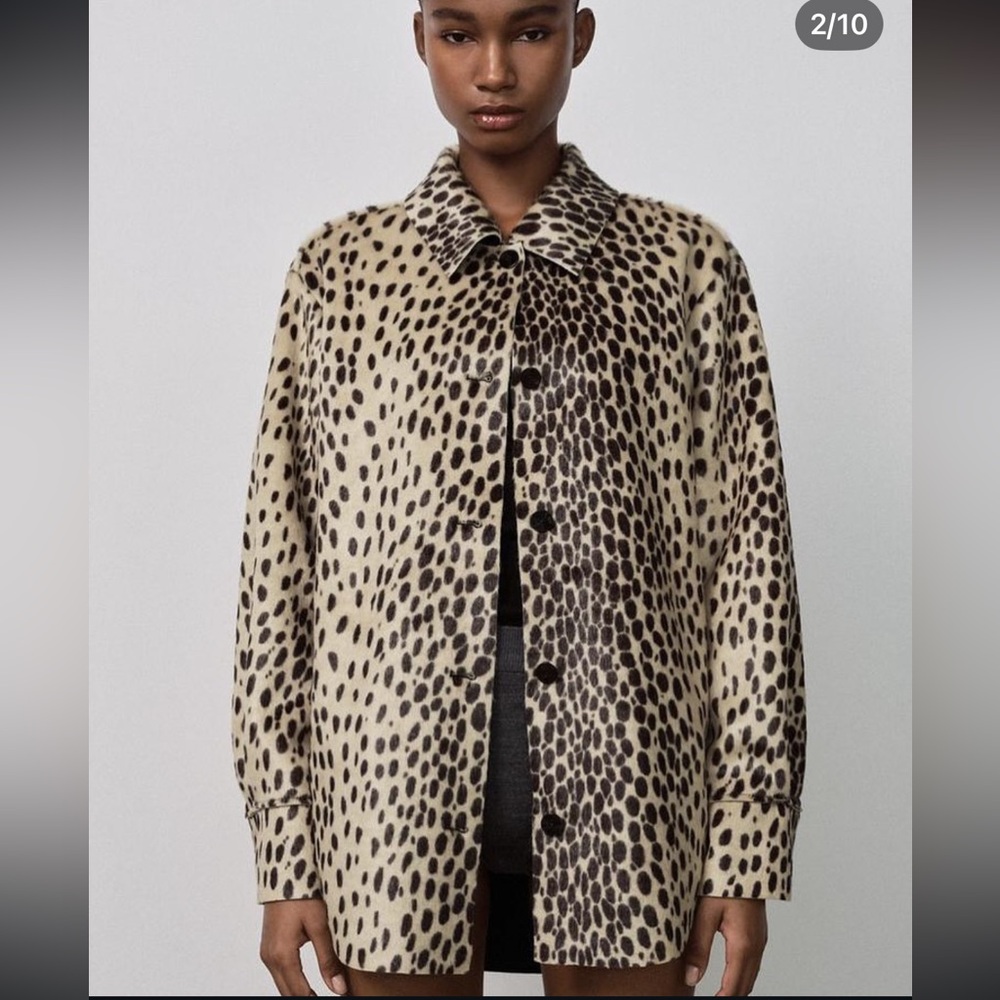 Zara Women's Black and Cream Animal Print Teddy Jacket - Picture 2 of 8